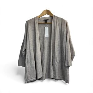 NEW Eileen Fisher Large Cardigan Linen Blend Open Light Lagenlook Natural Tan